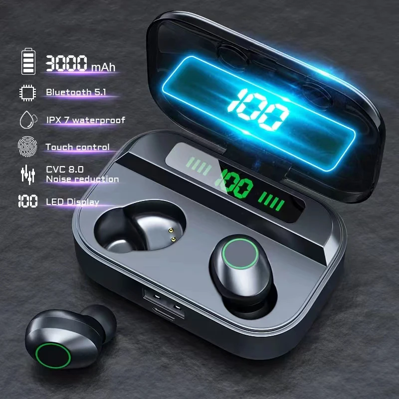 2022 Hot LED Wireless Bluetooth Headphones In-ear Wireless Earbuds With Charing BOX Microphone Sport Waterproof Earphone Pro