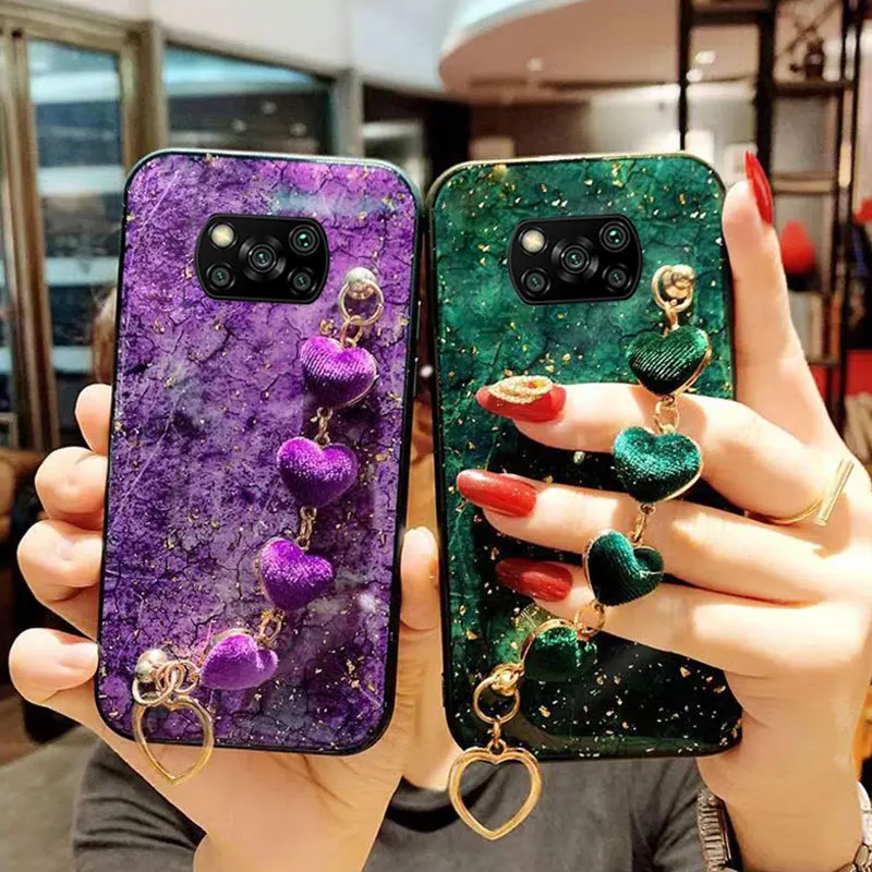 

New Luxury Bracelet Cover For Xiaomi POCO X3 pro case Silicone Cover pocoX3 case with marble cases POCO X3 GT NFC M4 X4 Pro 5G