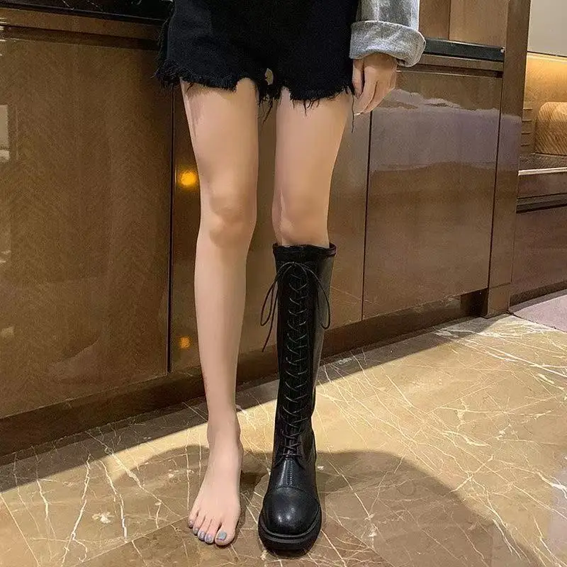 

Женские высокие ботинки, сезон осень-зима 2023, женская обувь на плоской подошве, Готическая Корейская Дизайнерская кожаная обувь в стиле Харадзюку