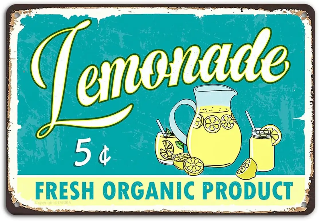 Винтажная жестяная вывеска - лимонад свежий органический продукт металлический