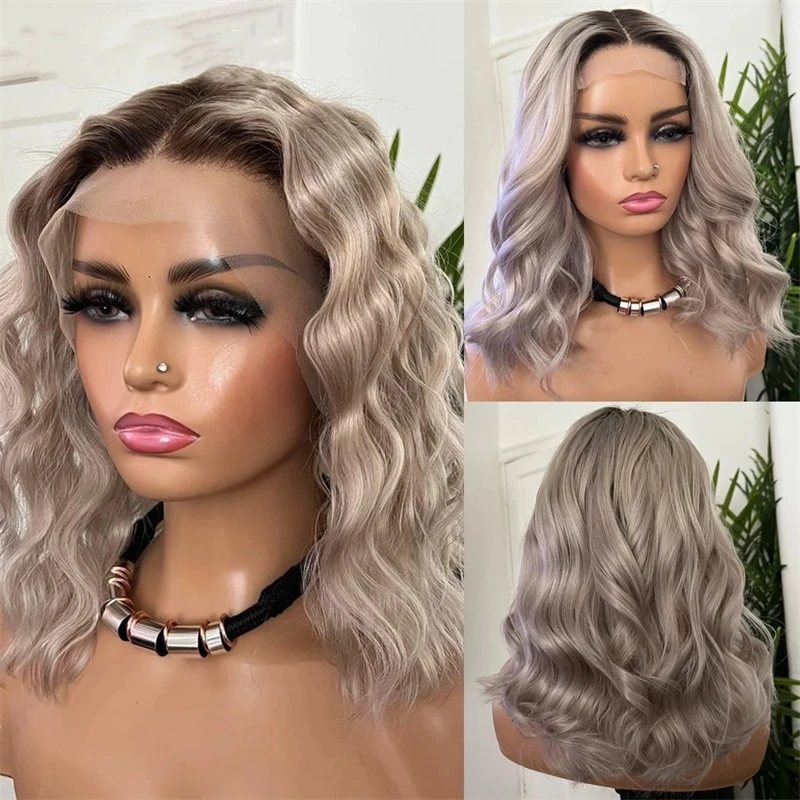 Парик пепельный светлый Боб белые парики балаяж из натуральных волос с водной