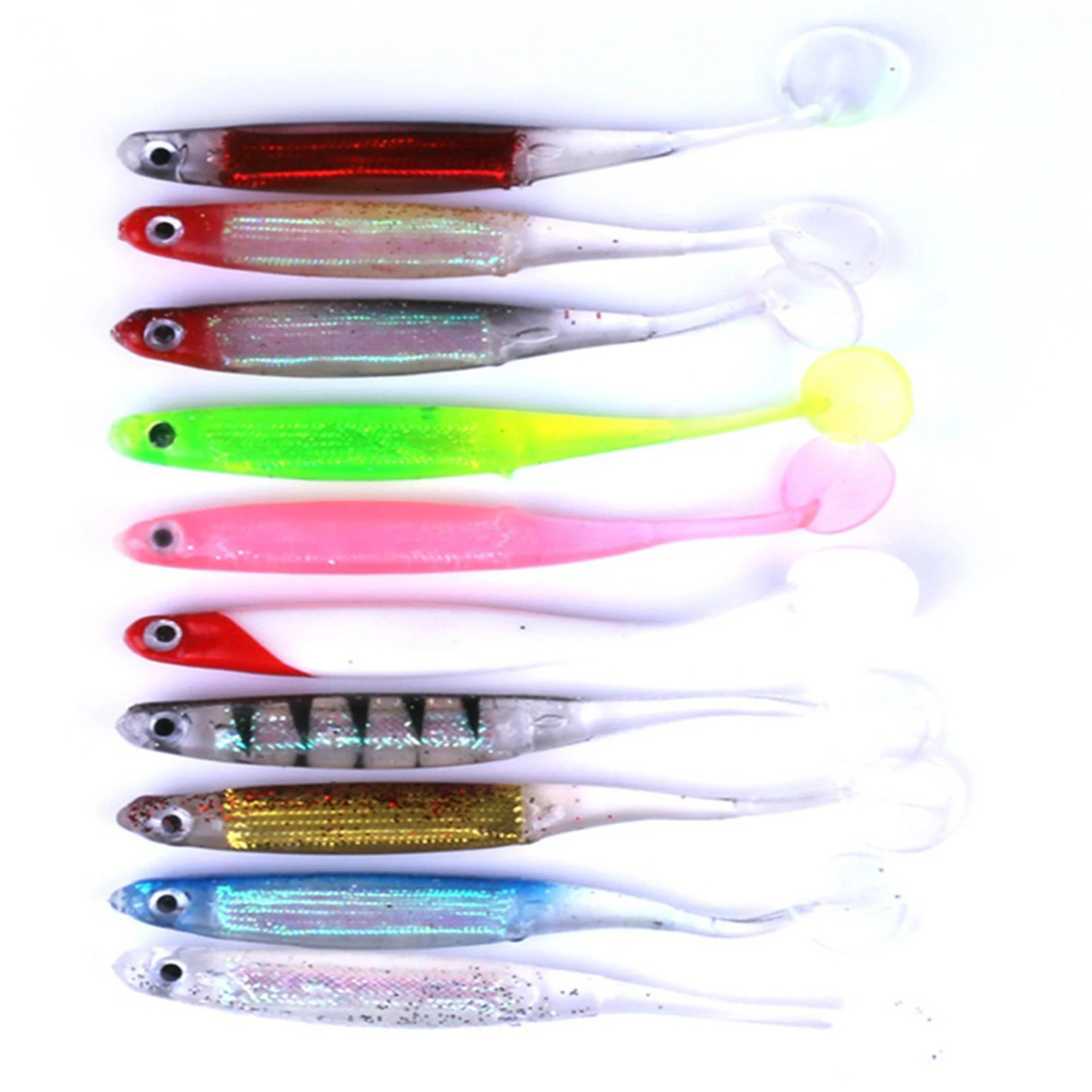 

10 шт. искусственный хвост, воблеры для джиггинга, рыболовная приманка, снасть для окуня, щуки, искусственная силиконовая плавающая приманка