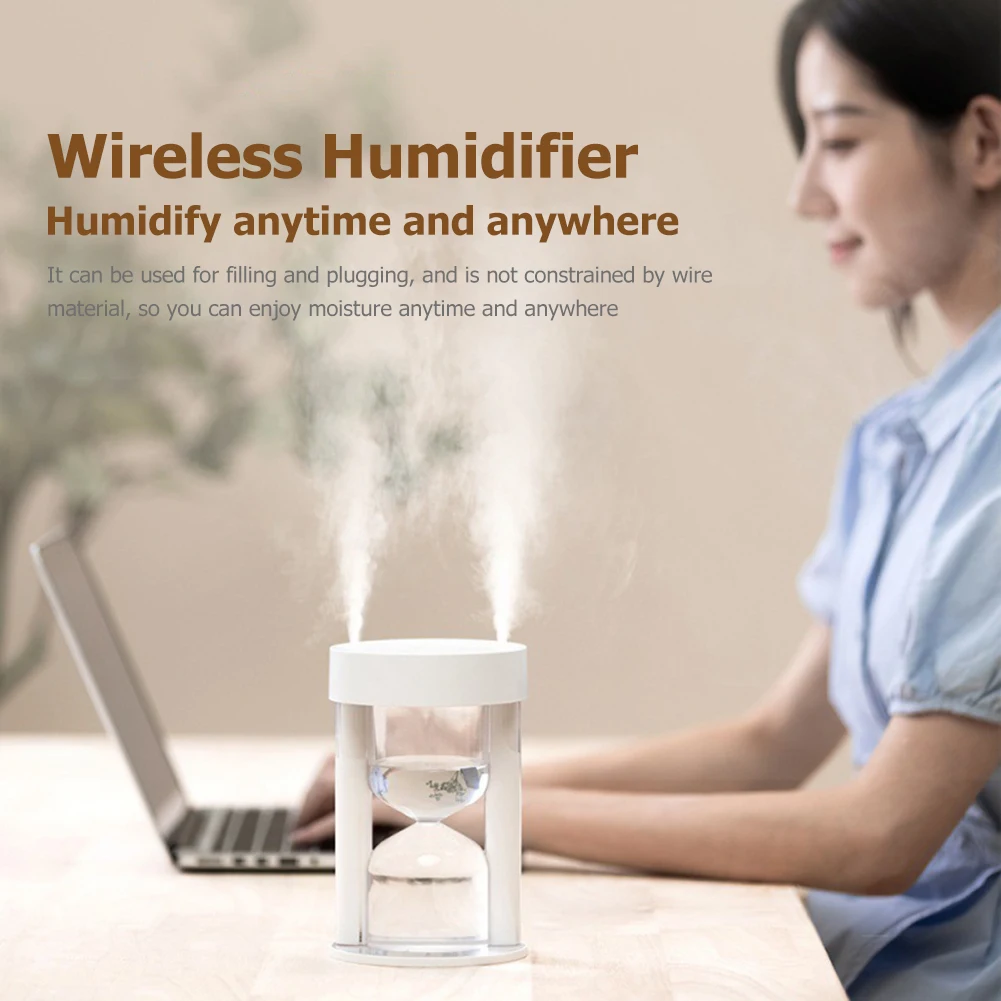 

360ml Colorful Hourglass Air Humidifier Mute Silent LED Aroma Diffuser Purifier 4.2W 2000mAh Ornaments Home Office Decorations