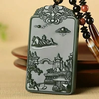 natural real hetian jade carved landscape pendant chinese necklace charm jewellery fashion amulet for men women lucky gifts