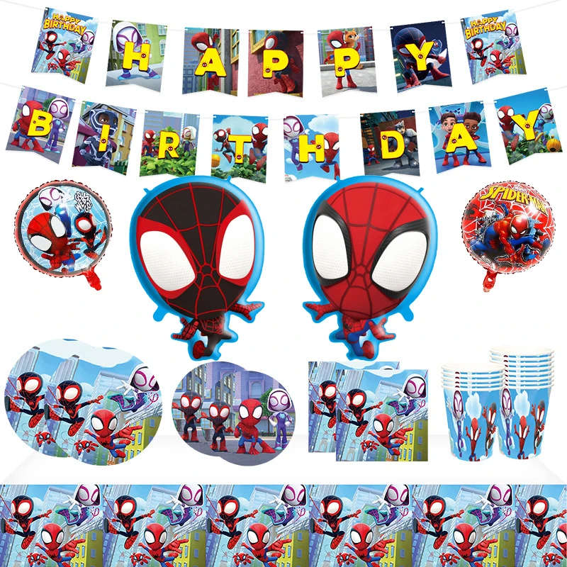 Spidey and His Amazing Friends Theme Birthday Party Decoration Spiderman Paper Cup Plate Tissue Gift Bag Baby Shower Kids Favors