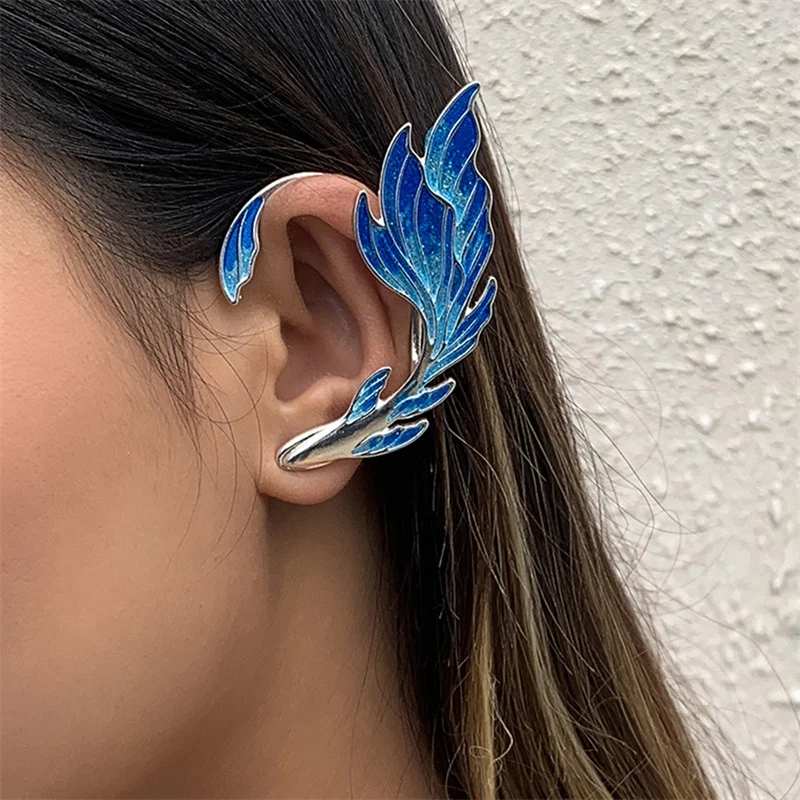

Luxury Jewelry for Women Blue Painted Elf Ear Cuffs for Women Fish Animal Clip on Earrings Fairy Wings Without Piercing Earrings