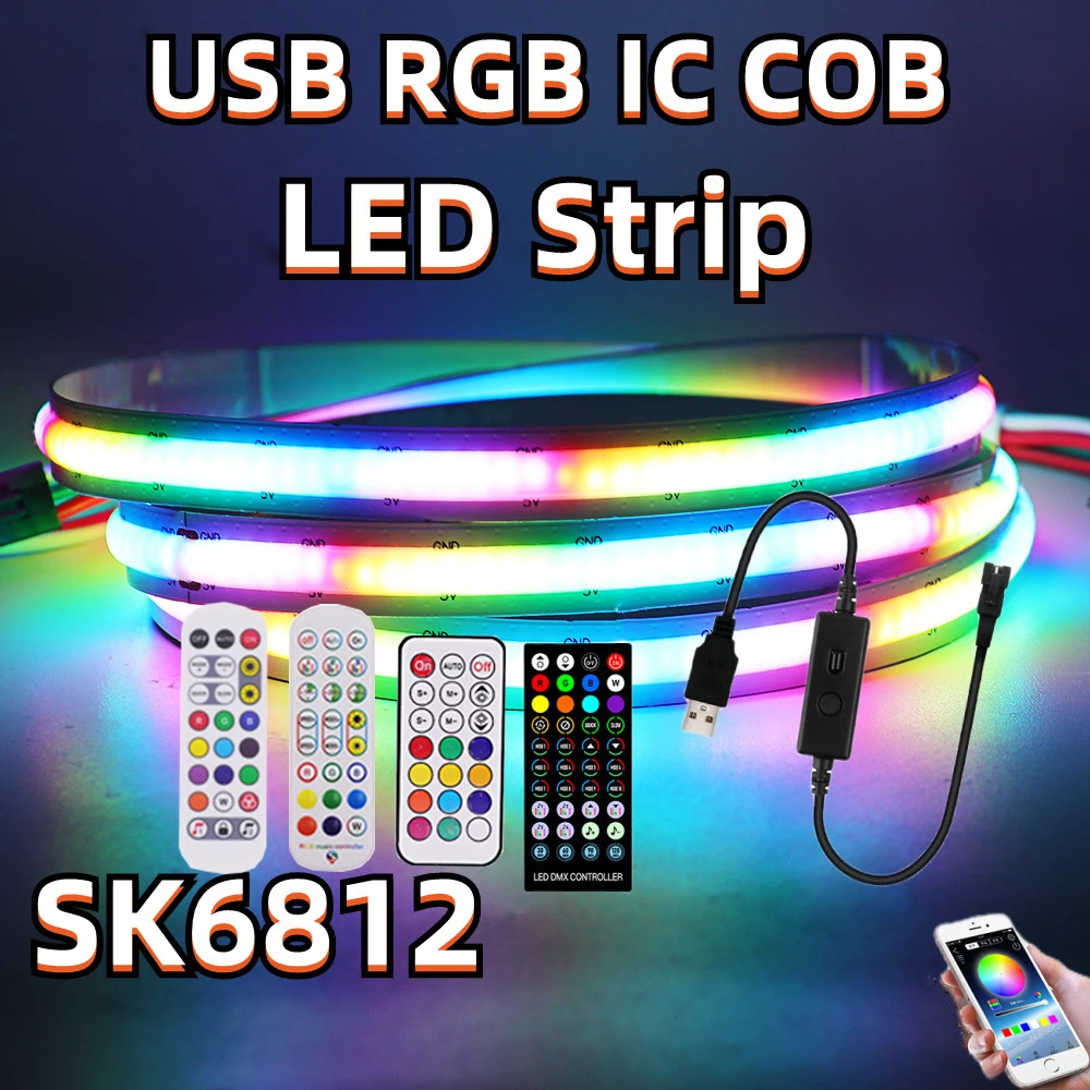 

RGB COB Full Color Led Light Strip High Density 5V SK6812 332LED/m Dream Color Light LED Tape 0.5/1/2/3M Home Holiday Decoration