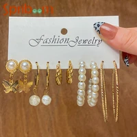 new pearl butterfly earrings set for women girls gold heart geometric hoop earring female elegant jewelry aesthetic accessories