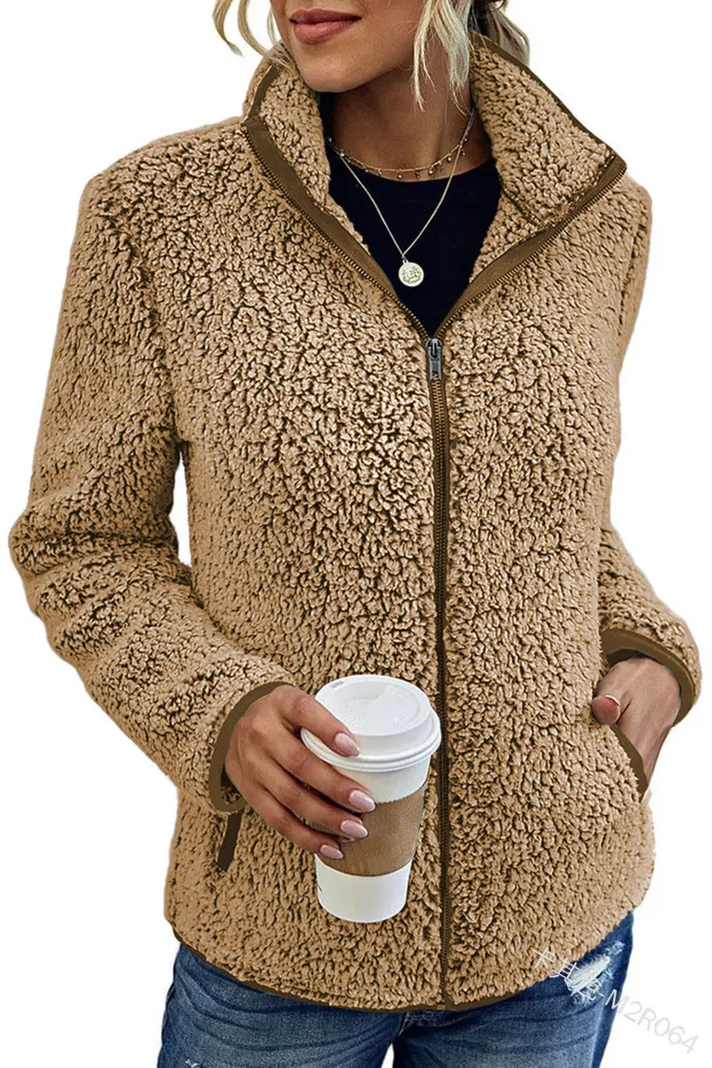 WYWMY Woman Coats Autumn Winter Long Sleeve Zipper Up Jackets And Coats Casual Warm Wool Coat Women Outwear