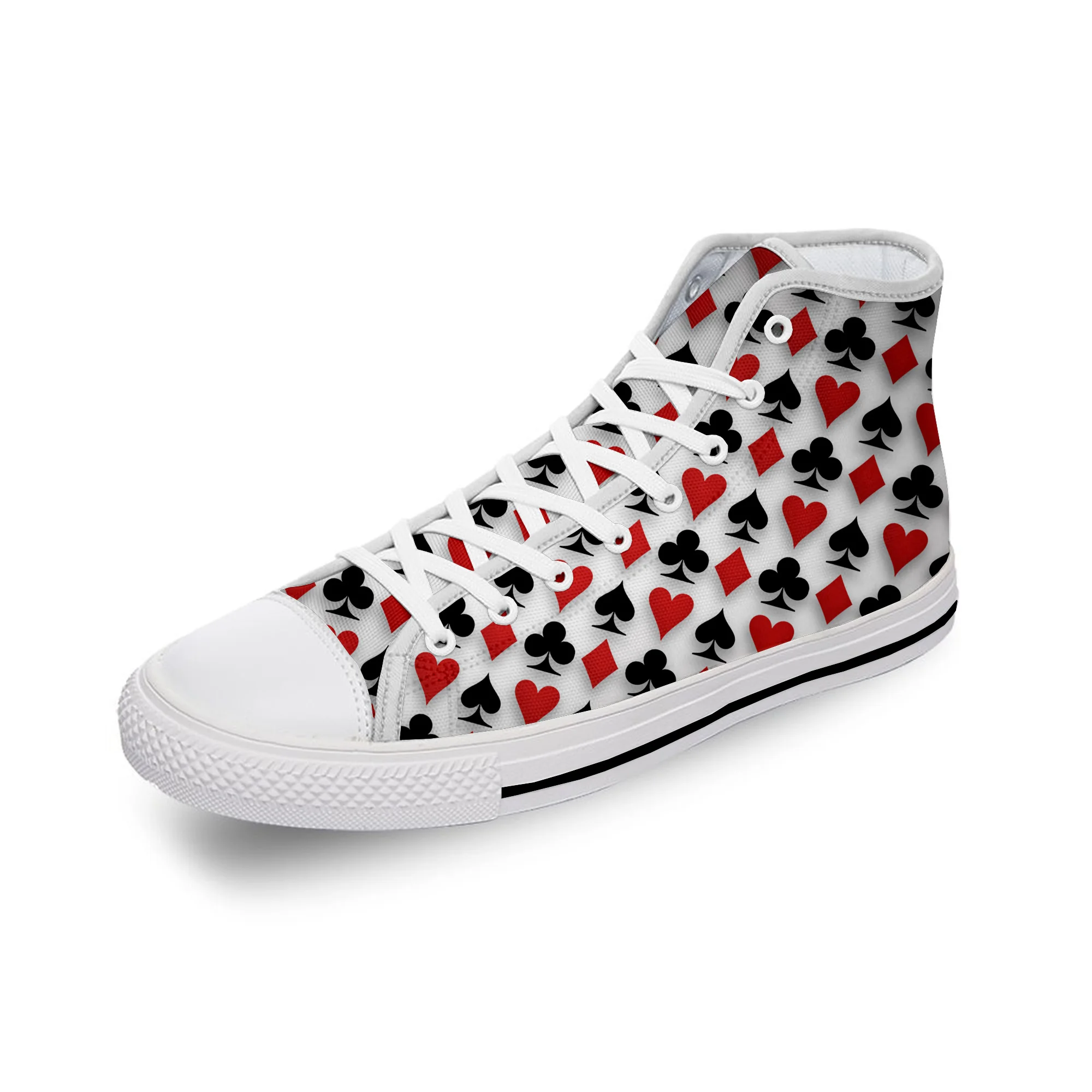 

Playing Card Poker Popular Cool White Cloth Fashion 3D Print High Top Canvas Shoes Men Women Lightweight Breathable Sneakers
