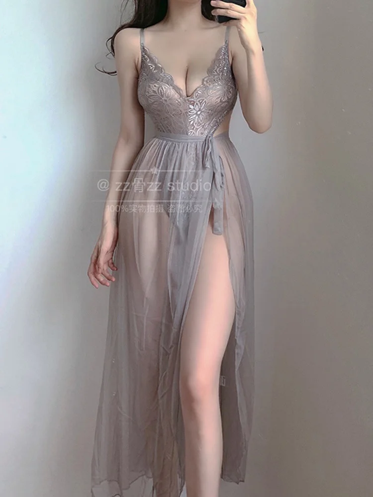 Экзотическое суперсексуальное кружевное прозрачное Сетчатое платье макси с V-образным вырезом и открытой спиной в американском стиле для девушек корейское милое японское U302