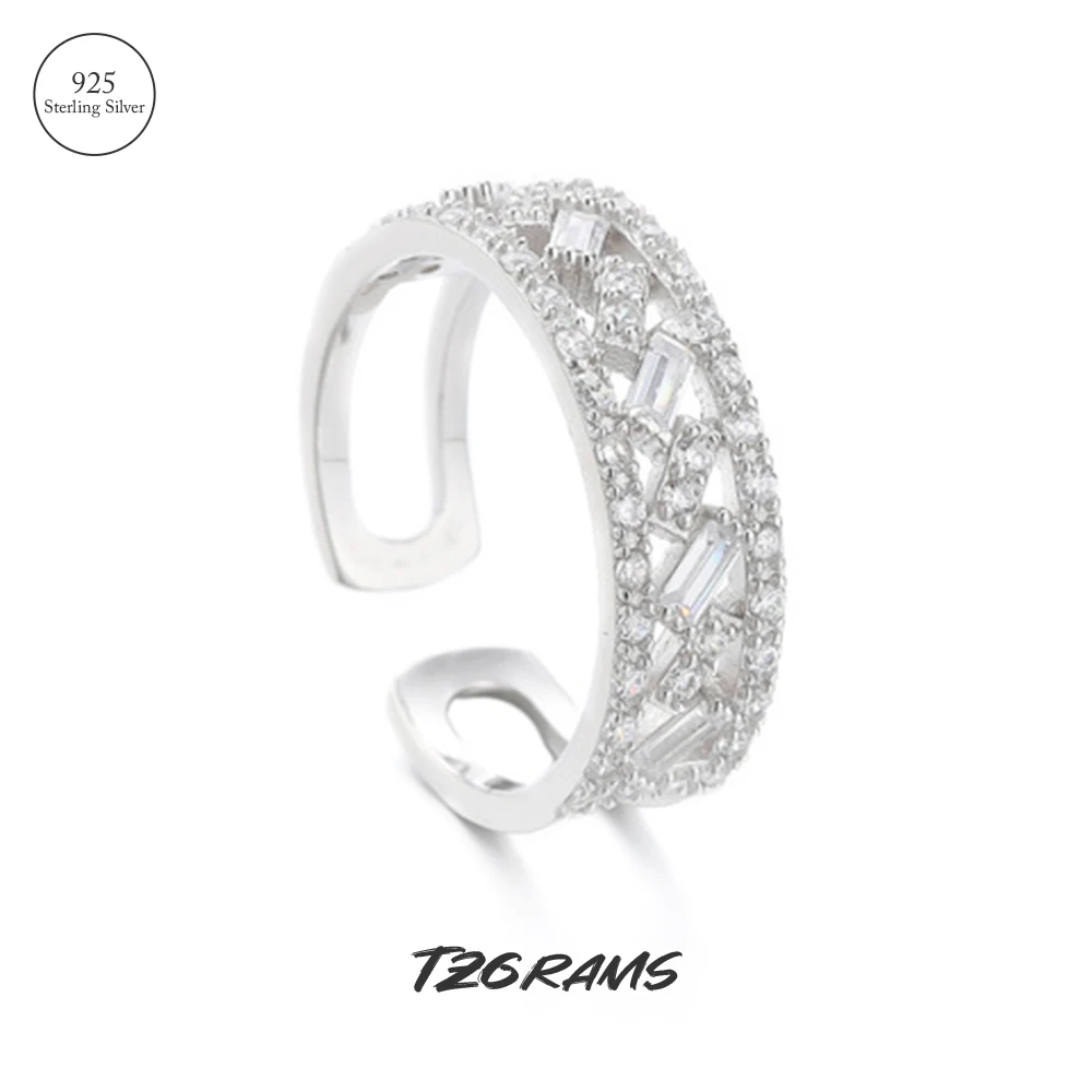 

925 Silver Simple Jewelry Minimalist Full Zircon Rings Double Layer Hollow-out Finger Ring Charm Delicate Birthday Party Gift