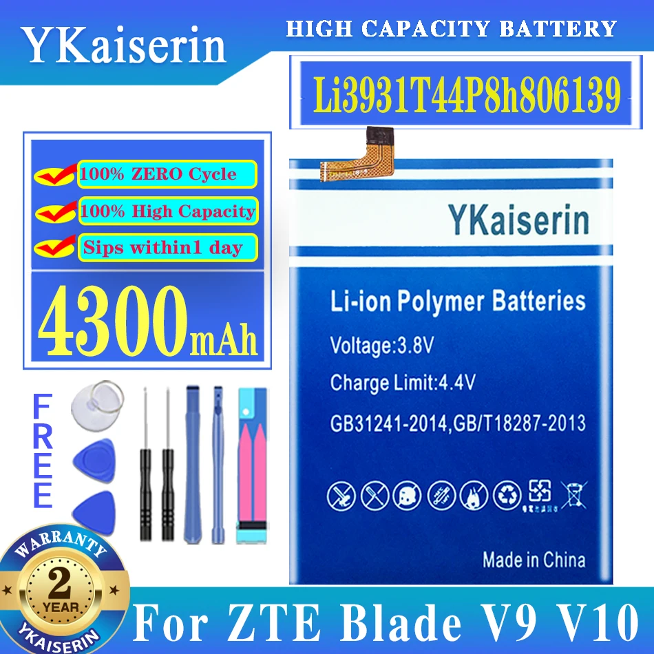 

YKaiserin 4300mAh Li3931T44P8h806139 Replacement Mobile Phone Battery For ZTE Blade V9 V10 /V9Vita V10Vita /A7 Vita /A4/A5 2020