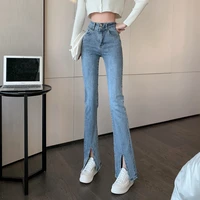 cgc vintage high waist flared jeans women 2022 korean fashion straight denim pants casual split baggy jeans loose denim trousers