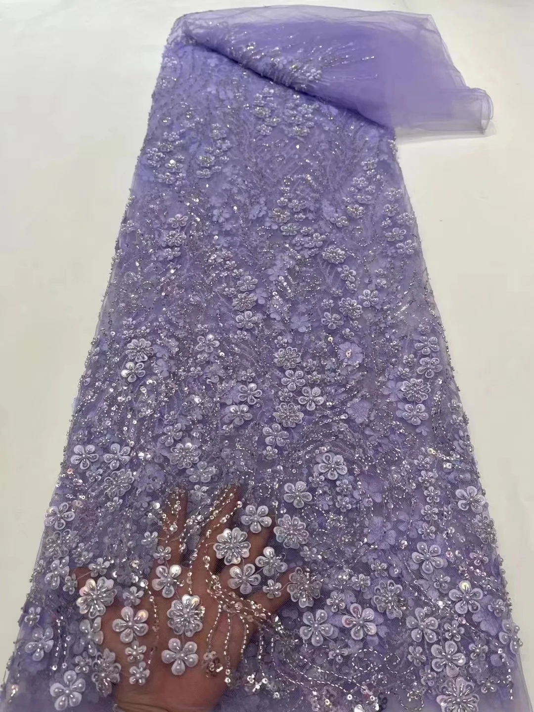 

2023 Gold African Sequins Beads Lace Fabric Luxury French Nigerian Beaded Mesh Lace Fabric High Quality For Wedding Dress