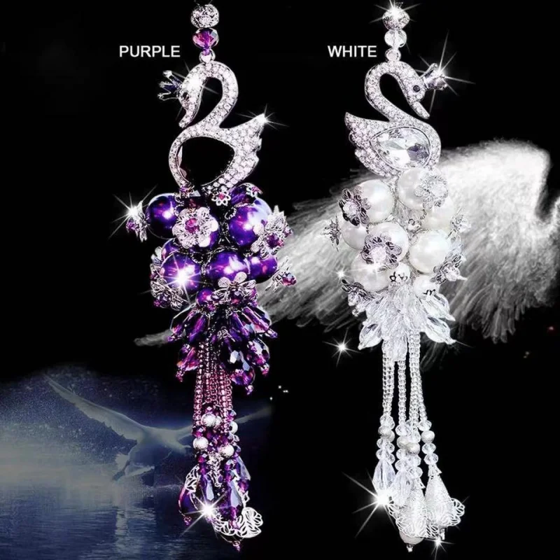 

Car Mirror Ornament fashion Luxury Diamond Cute Girl Women Rhinestone Swan Car Rear View Mirror Ornament Hanging Crystal Pendant