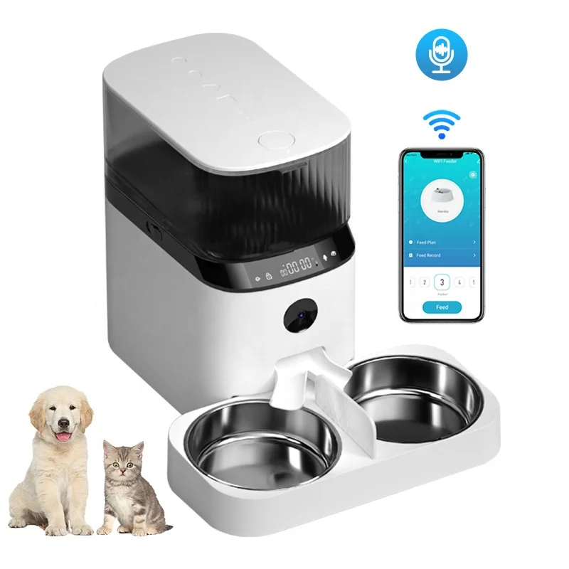 

Custom Logo Automatic Pet Feeder with Camera Tuya Cat Feeders 5L Food Timer Feeding Smart Wifi Pet Feeder Charge ABS Rounded