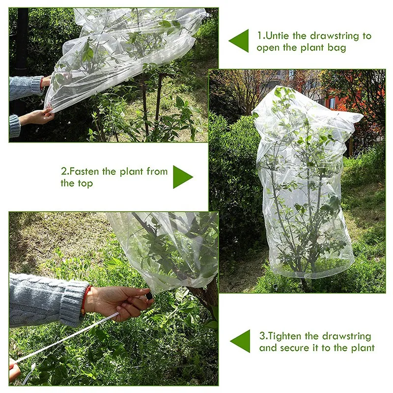 Сетка для защиты от птиц с рисунком и шнурком для растений, сумка для экрана садовых цветов на 4 штуки.