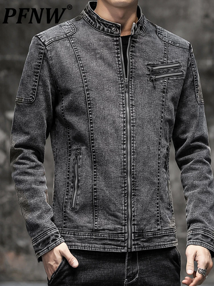 

PFNW 2023 Autumn New Tide Casual Jackets Men's Korean Fashion Cotton Slim Fit Male Denim Jacket Clothing Youth Coats 12A4400