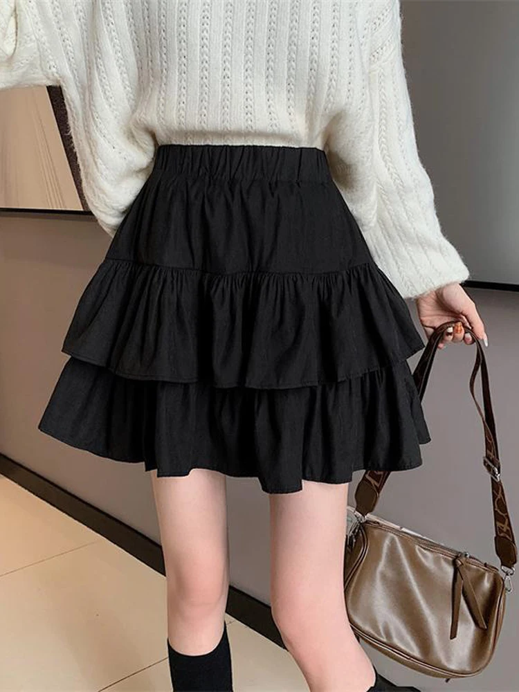 

Kawaii Ruffle Mini Skirts Women Korean Fashion High Waist A-line Black Short Skirt for Girls Casaul Cute Preppy Style E Girl Alt