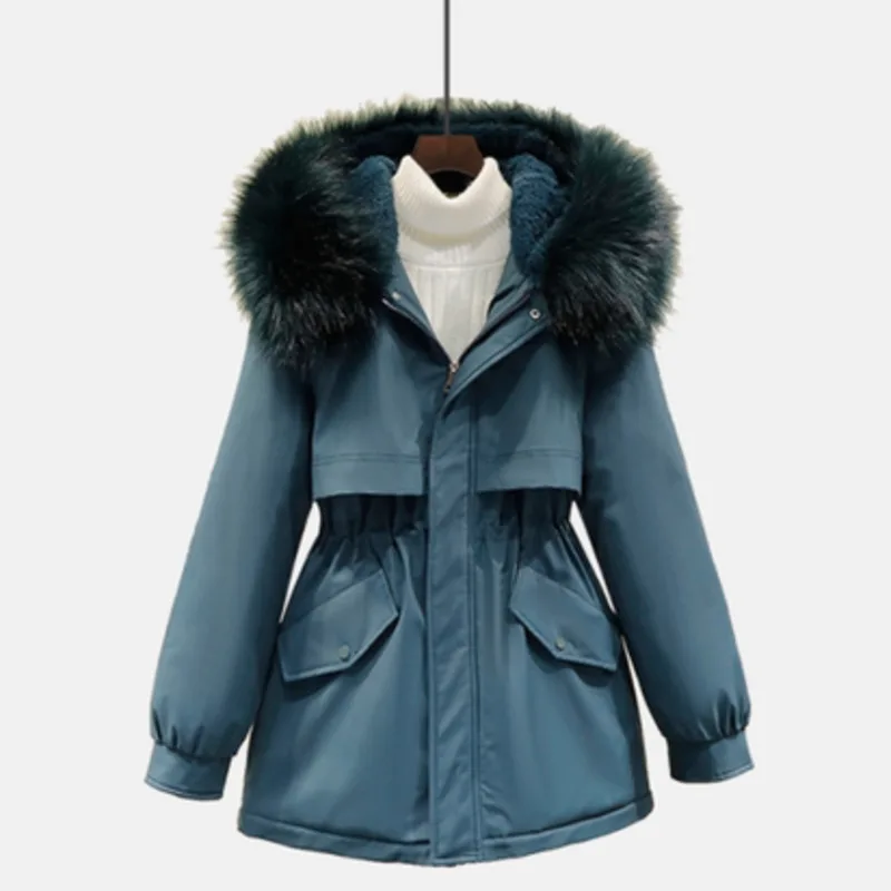 

Winter Jacket Women Overcoat Thick Cotton Padded Short Coat Female Casual Fur Collar Hooded Parkas Loose Outwear