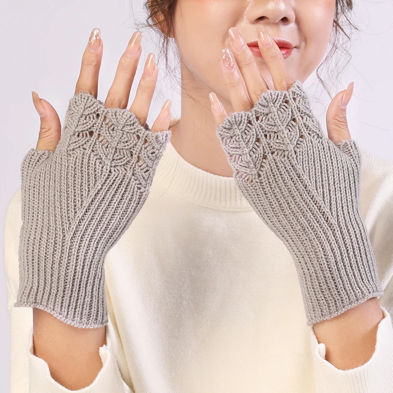 Women Twist Crochet Knitted Gloves Short Arm Warmer Fingerless Mittens Winter Thick Wool Half Finger Gloves With Arm Sleeve