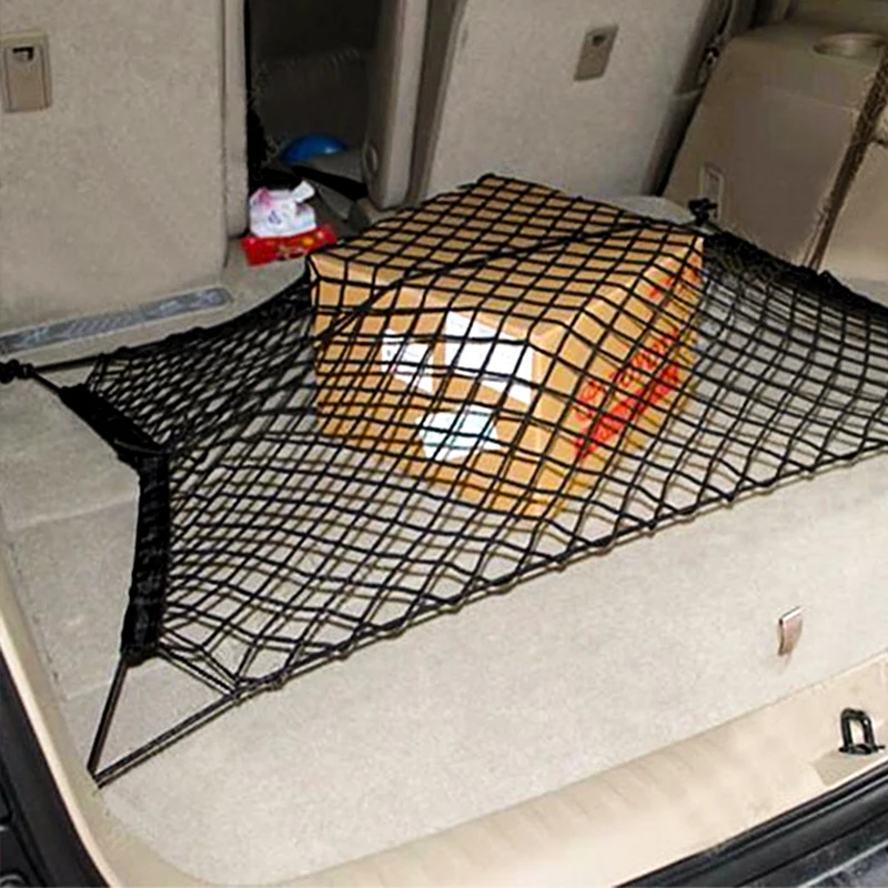 

100cm x 70cm Black Nylon Car Trunk Net Luggage Storage Organizer Bag Rear Tail Mesh Network With 4 Hooks