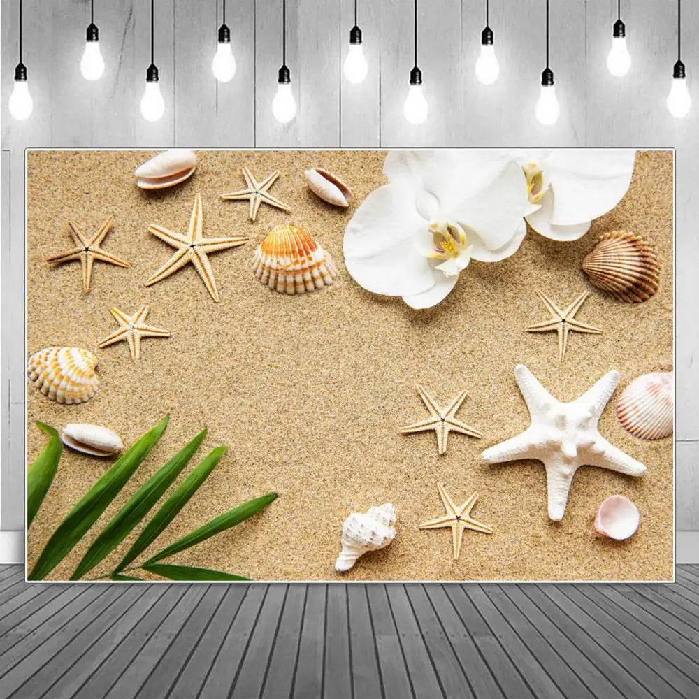 

Beach Sand Planform Photography Backgrounds Summer Seaside Flat Lay Flowers Vacation Baby Backdrops Photographic Studio Portrait