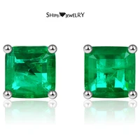 shipei simple vintage 100 925 sterling silver 7 mm emerald gemstone party ear studs earrings for women fine jewelry wholesale
