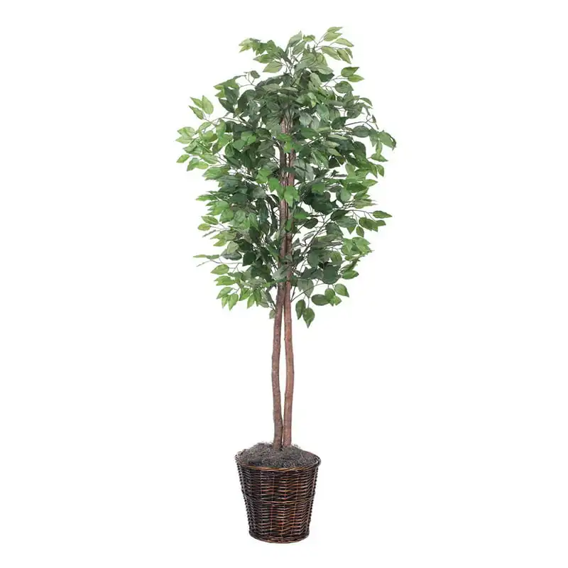 

Artificial Ficus in a Rattan Basket - Real Hardwood Trunks - Lifelike Home Office Decor - Faux Indoor Potted Tree