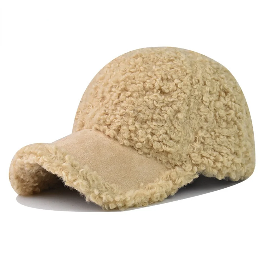 

2022 Solid Color Warm Windproof Winter Men Baseball Cap Khaki Brown Lamb Wool Women Caps Plus Velvet Trucker Hats Casquette