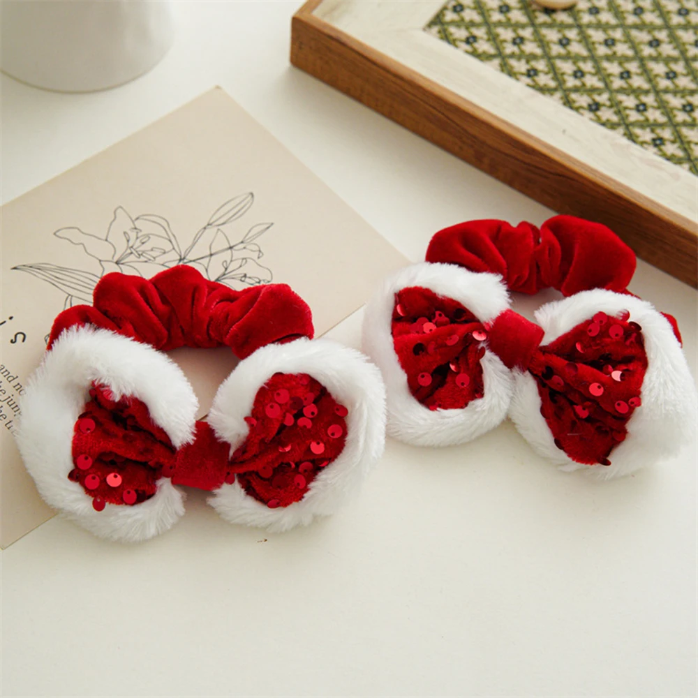 

1pc Rabbit Ear Large Intestinal Hair Ring Christmas Plush Hair Scrunchies Fluffy Ponytail Holder Hair Ties Hair Accessories
