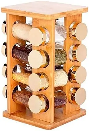 

Porta Temperos Giratório 16 Potes Quadrado Bambu