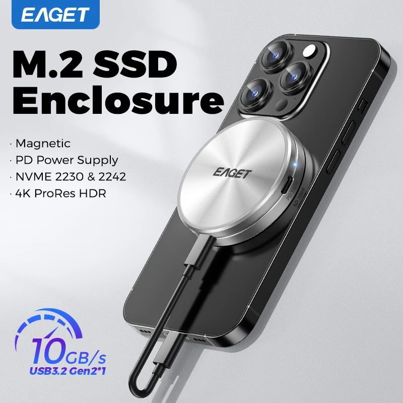 Магнитный Корпус Eaget 2230/2242 M.2 NVMe SSD 10 Гбит/с на USB Type C внешний адаптер для iPhone 15 Pro Max