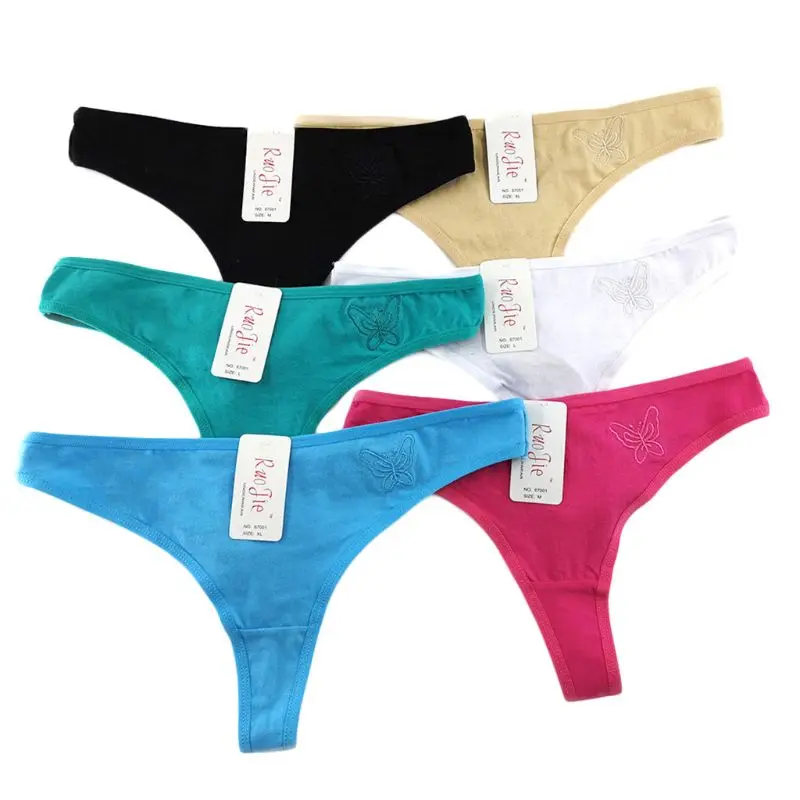 

Women Girls Cotton Low Waist Underwear T-Back Lace Trim Seamless Briefs Panties