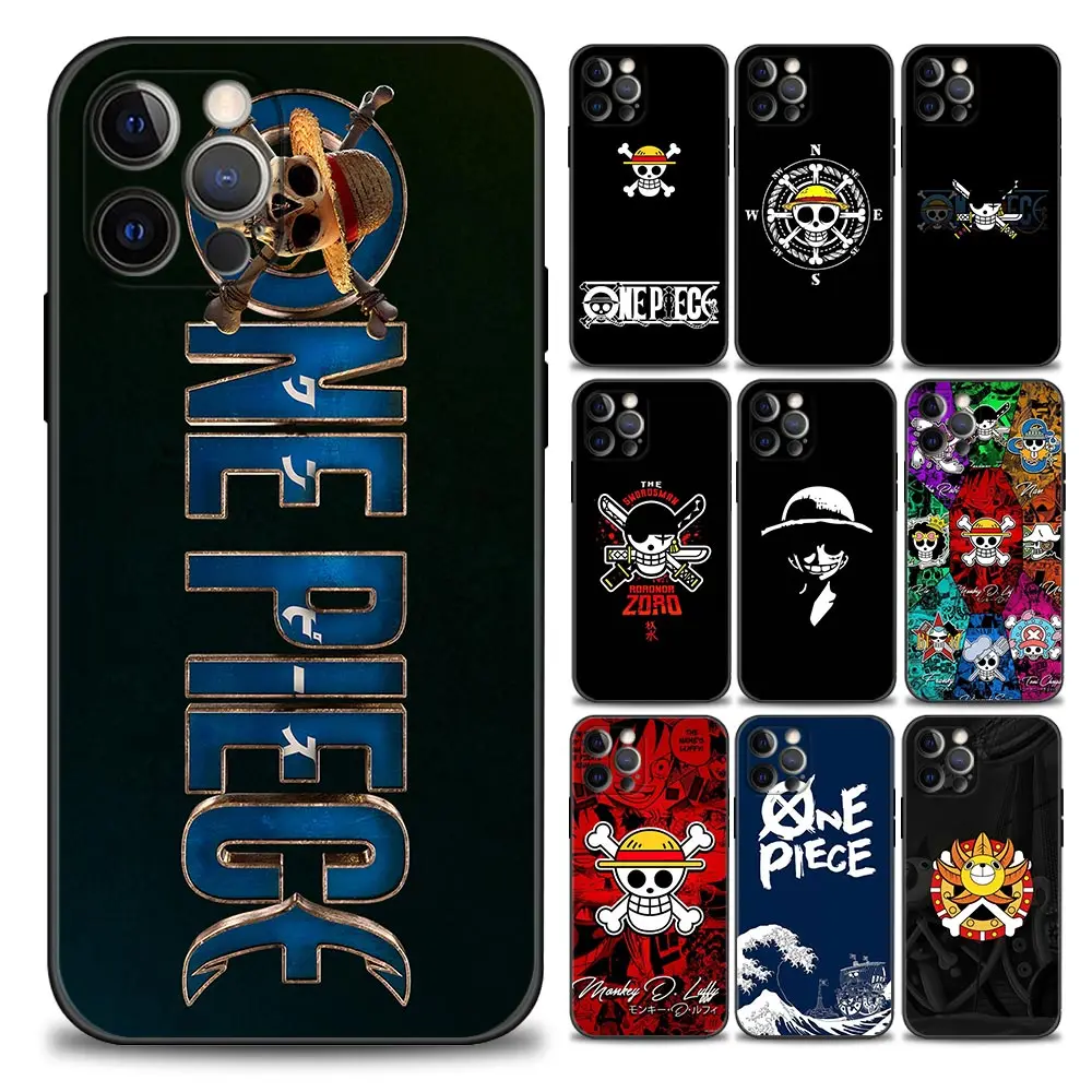

Japanese Anime Manga One Piece Logo Phone Case for iPhone 11 12 13 Pro Max 7 8 SE XR XS Max 5 5s 6 6s Plus Black Silicone Cover