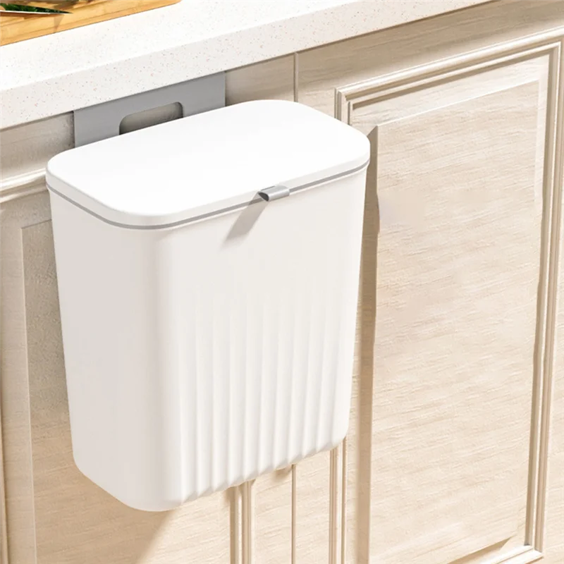 

Kitchen Trash Can Household Cabinet Door Hanging Sliding Cover Storage Bucket Trash Can Wall-Mounted Trash Can White