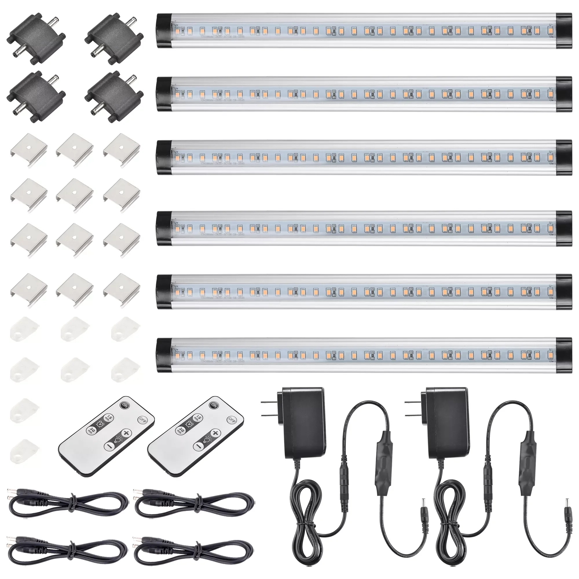 

90 LEDs Under Cabinet Lighting Kit with Remote Control and Adapter 3000K 6 Pack