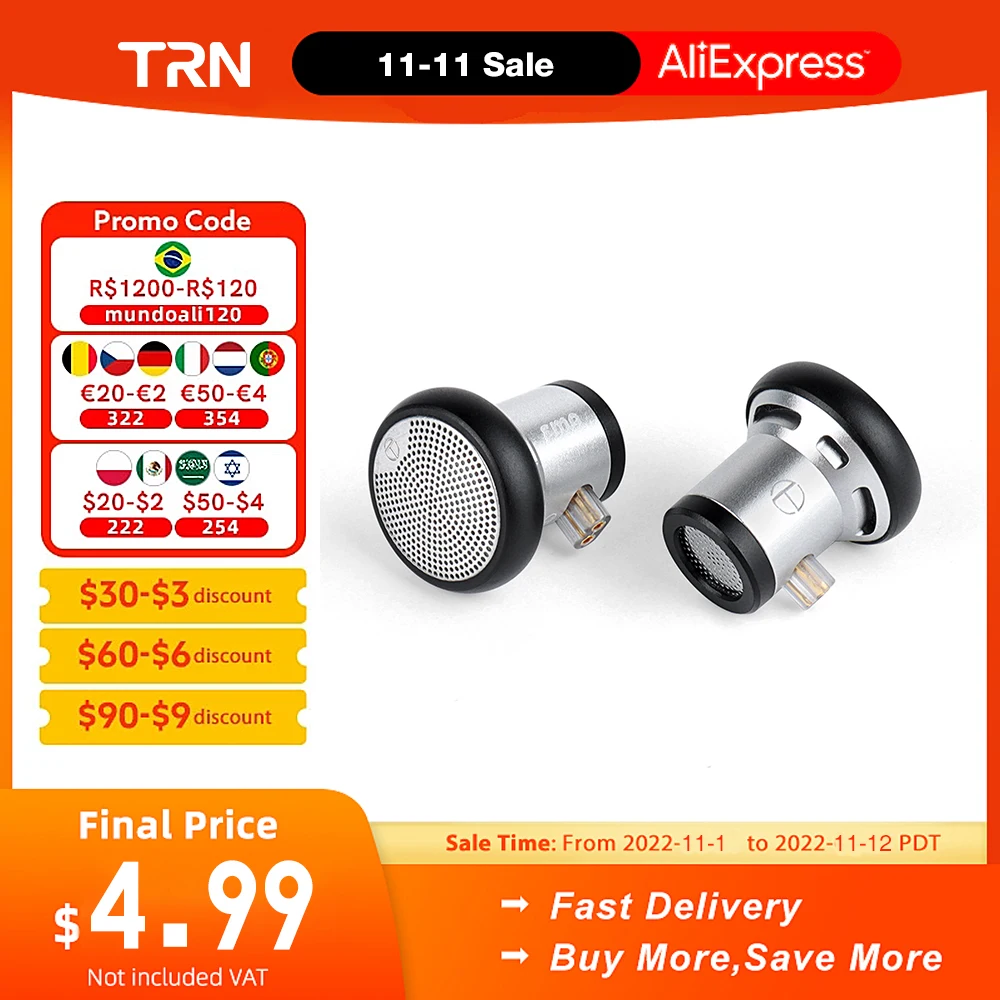  TRN EMA 14.2mm Dynamic Driver In Ear Earphone Bass Metal Flat Head Plug Earburd Replaceable Cable For TRN Kirin MT1 MT3 BAX ST5 