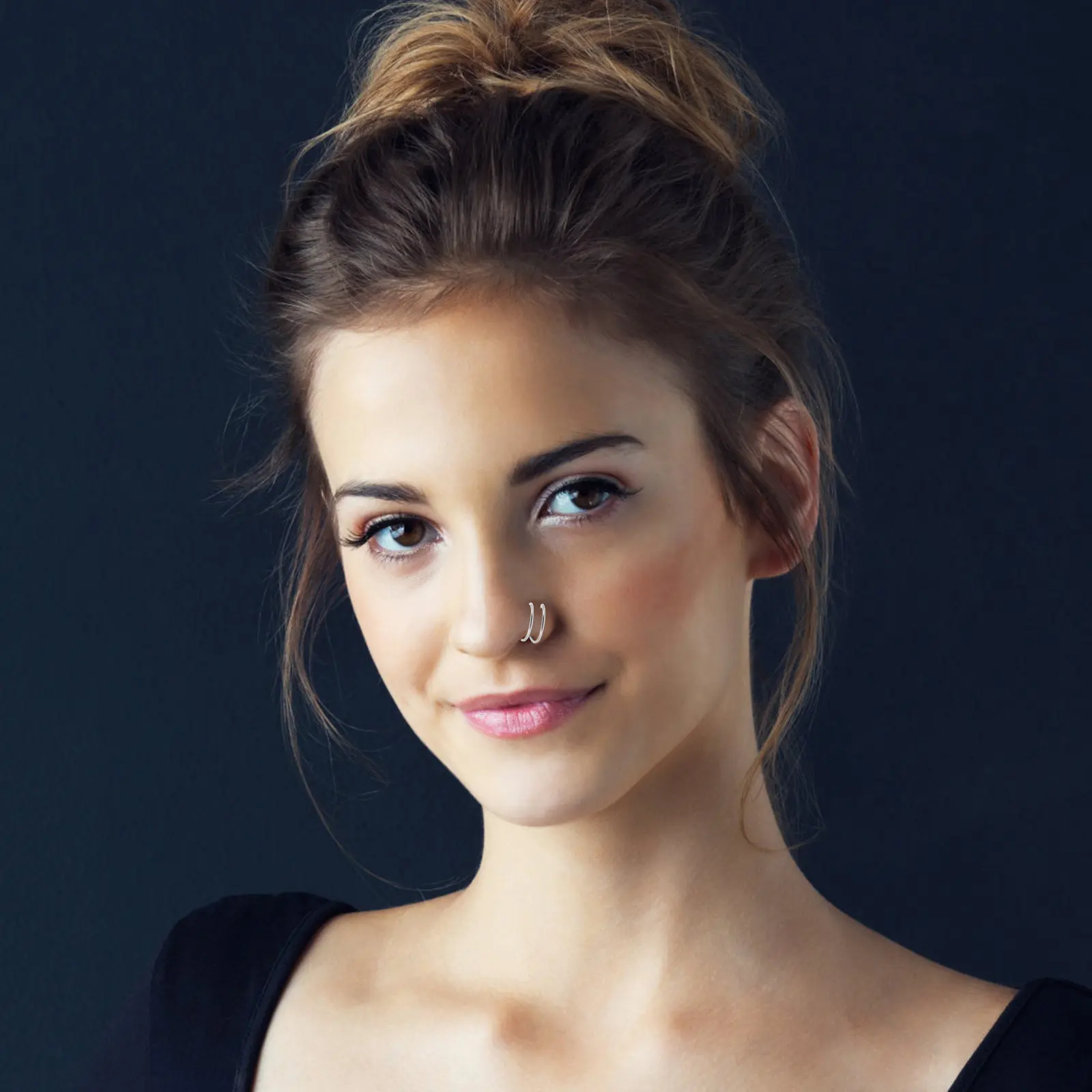 Фото 2 шт. модных колец для носа из нержавеющей стали для женщин, элегантные, комфортные, без давления, регулируемый размер, стильные украшения для носа. №1