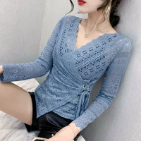 5xl new arrivals 2022 spring long sleeve v neck women blouse shirt sexy hollow out lace tops women blusas j175