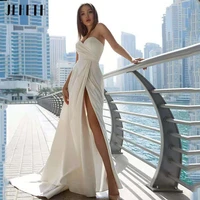 jeheth wedding dresses for women 2022 bride satin sweetheart high split pleated a line gowns sweep train vestido de noiva
