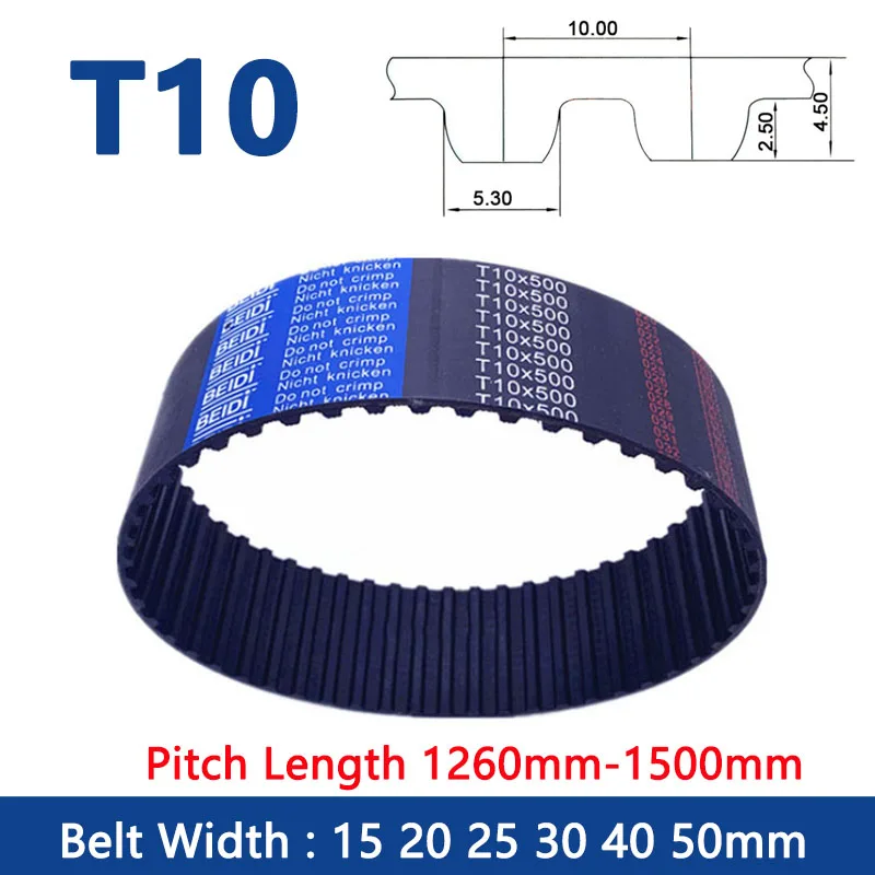 

1PCS T10 Timing Belt Width 15 20 25 30 40 50mm Rubber Closed Loop Synchronous Belt Length 1260mm-1500mm Pitch 5mm