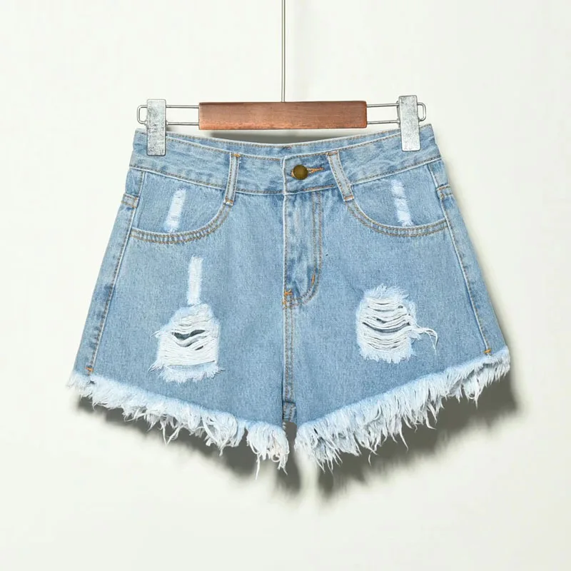 Denim Shorts Women High Waist Jean Shorts with Pockets Female Loose Hole Casual