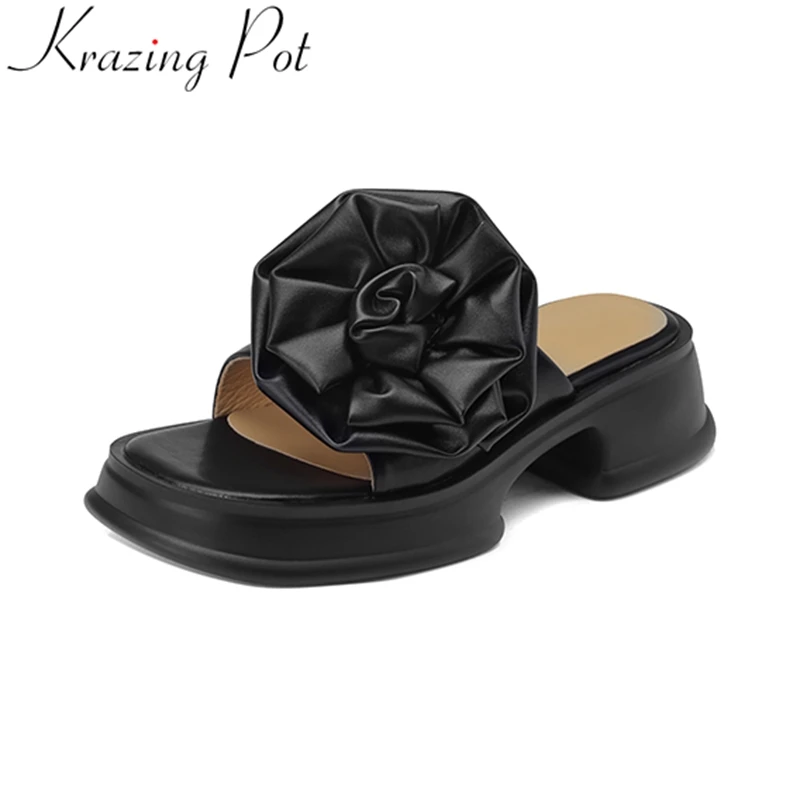 

Мюли Krazing Pot женские из натуральной кожи, модные однотонные туфли на высоком каблуке, с цветочным принтом, с ремешком на пятке, летняя обувь для свиданий