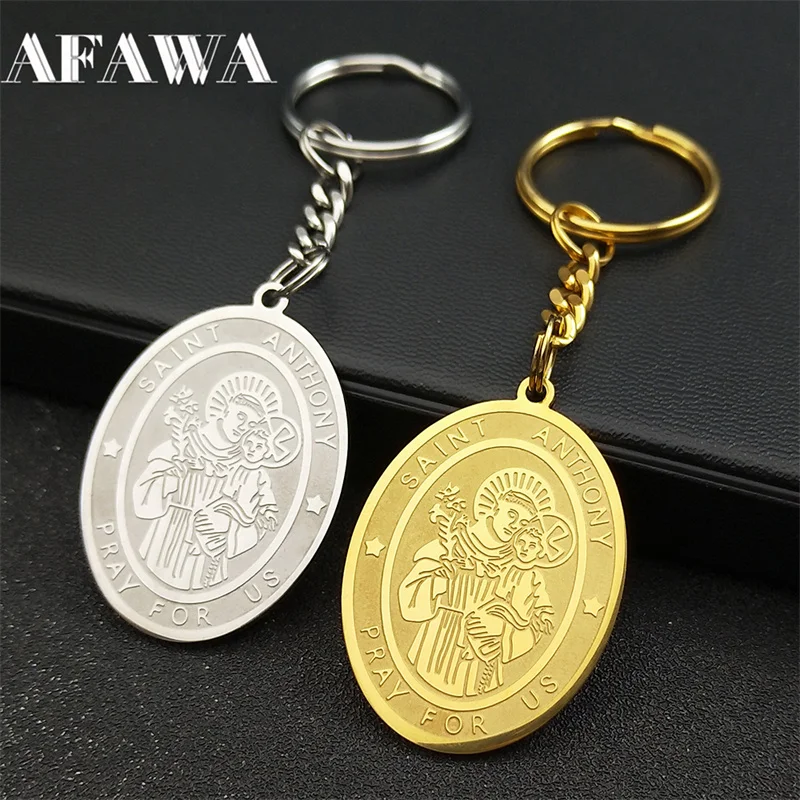 Брелки Saint Anthony Pray Us для женщин и мужчин из нержавеющей стали цвета: золото серебро