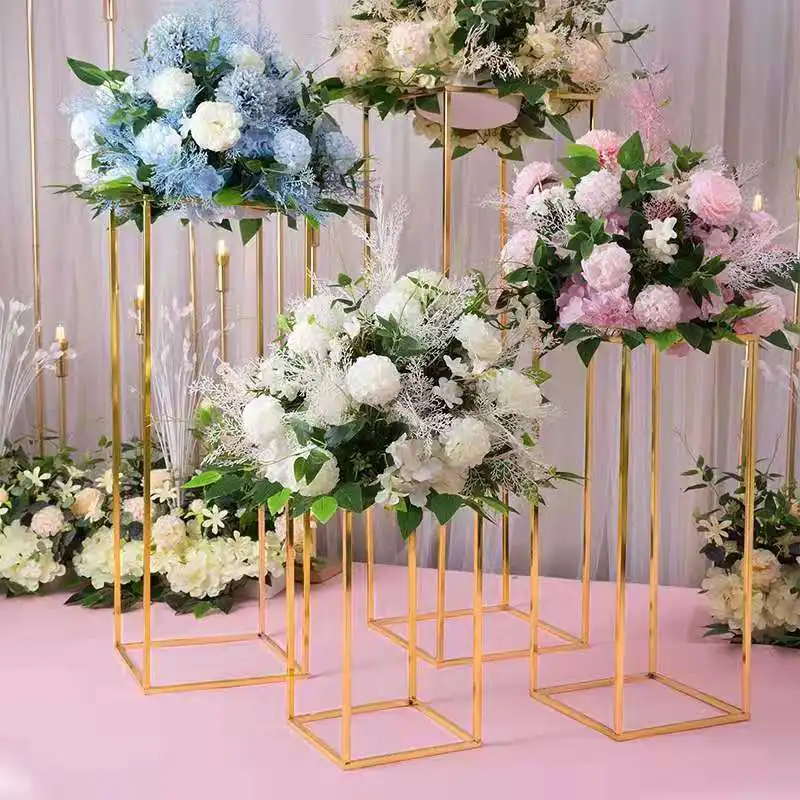 

10PCS Gold Flower Vase Floor Vases Column Stand Metal Road Lead Wedding Table Centerpiece Flower Rack Event Party Decorat