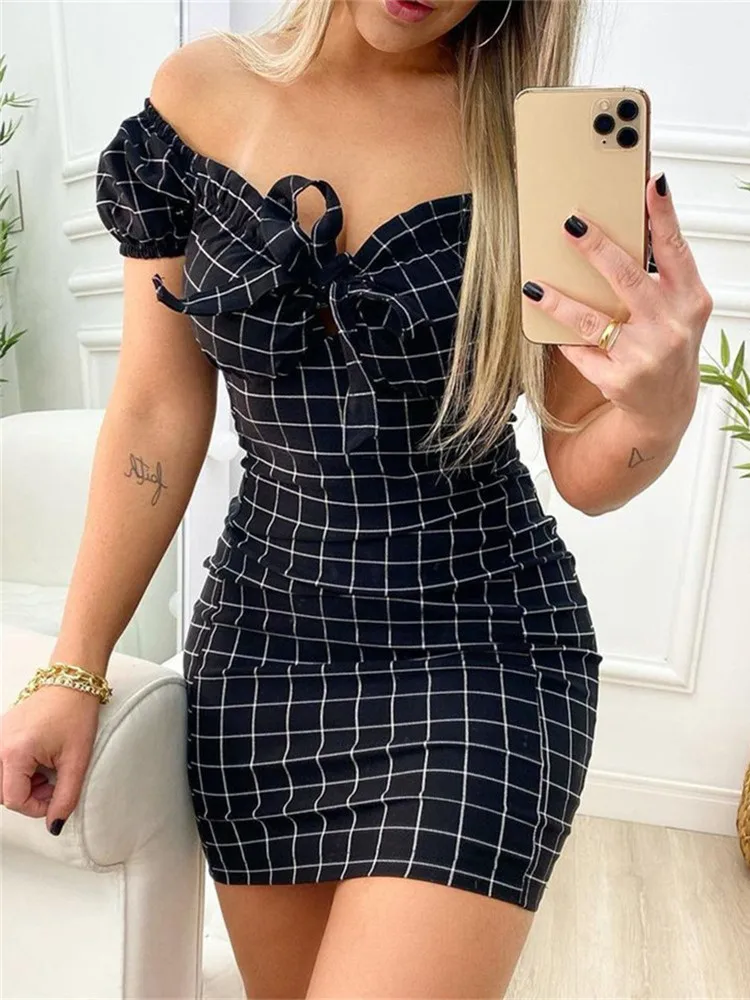 Женское сексуальное платье в клетку с принтом вечерние облегающие