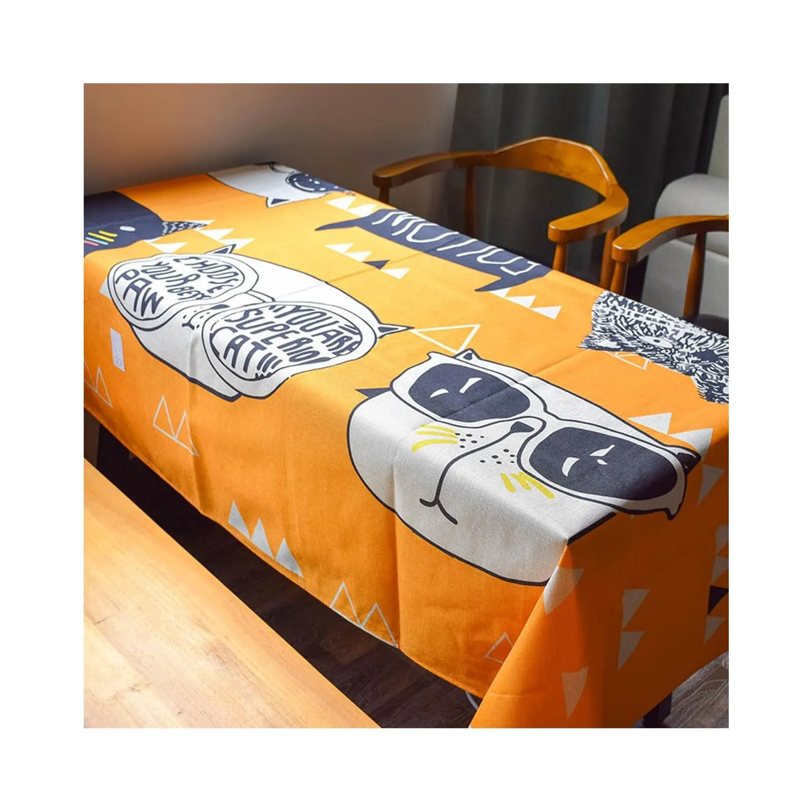 

Cotton Linen Tablecloths, Waterproof Table Covers Cartoon Cat Pattern Style 5 Dining Table Coffee Table Deco