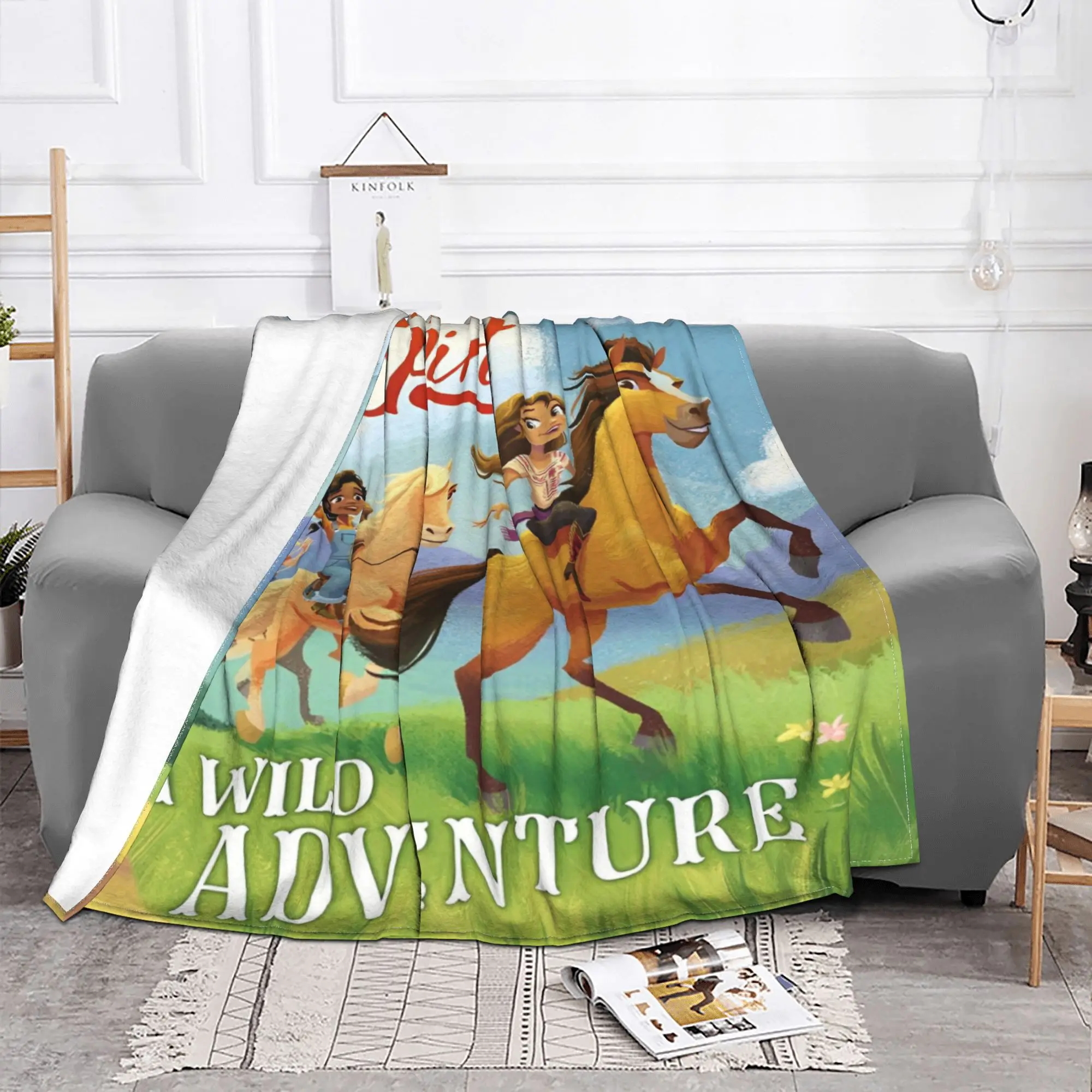 Одеяло из фильма Дух лошади с героями мультфильмов фланелевое винтажное теплое